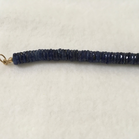 Genuine Blue Sapphire 14k Yellow Gold Bead Strand  Choker Necklace - Picture 6 of 15